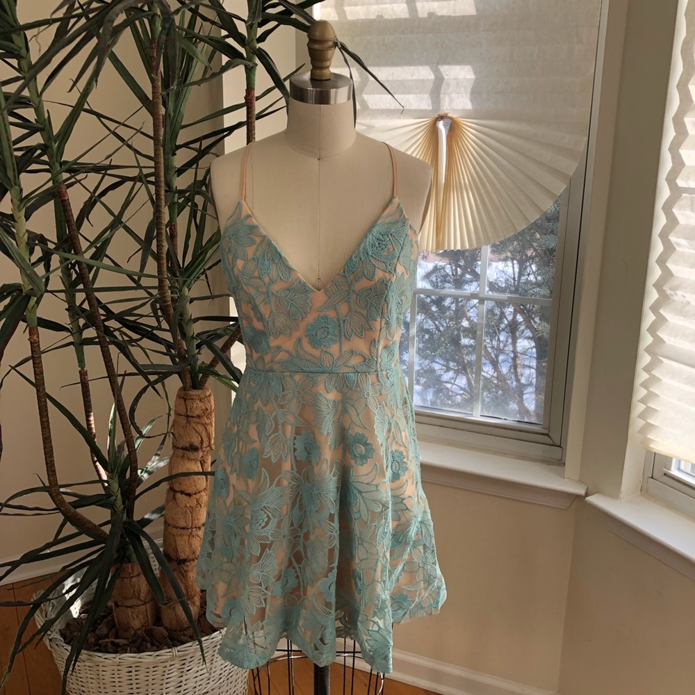 Forever 21 embroidered mesh nude dress
